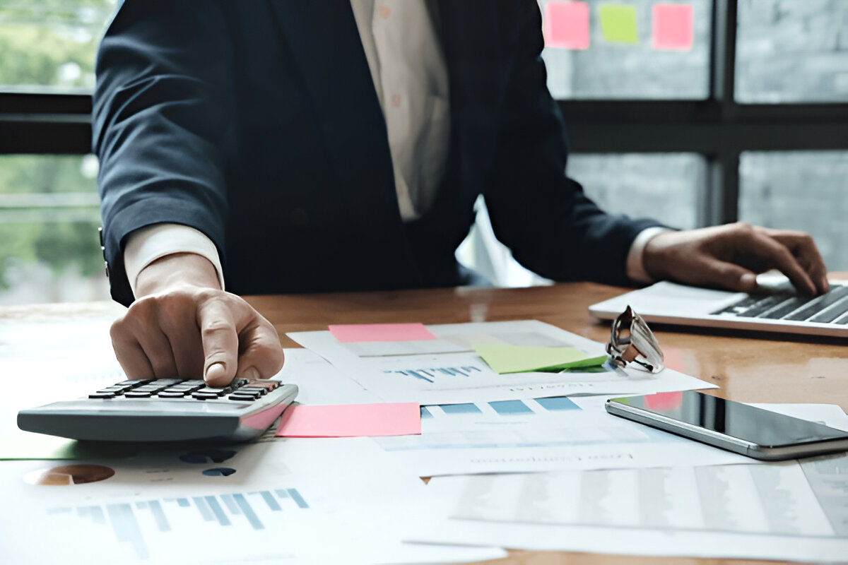 Business owner analyzing financial projections for working capital